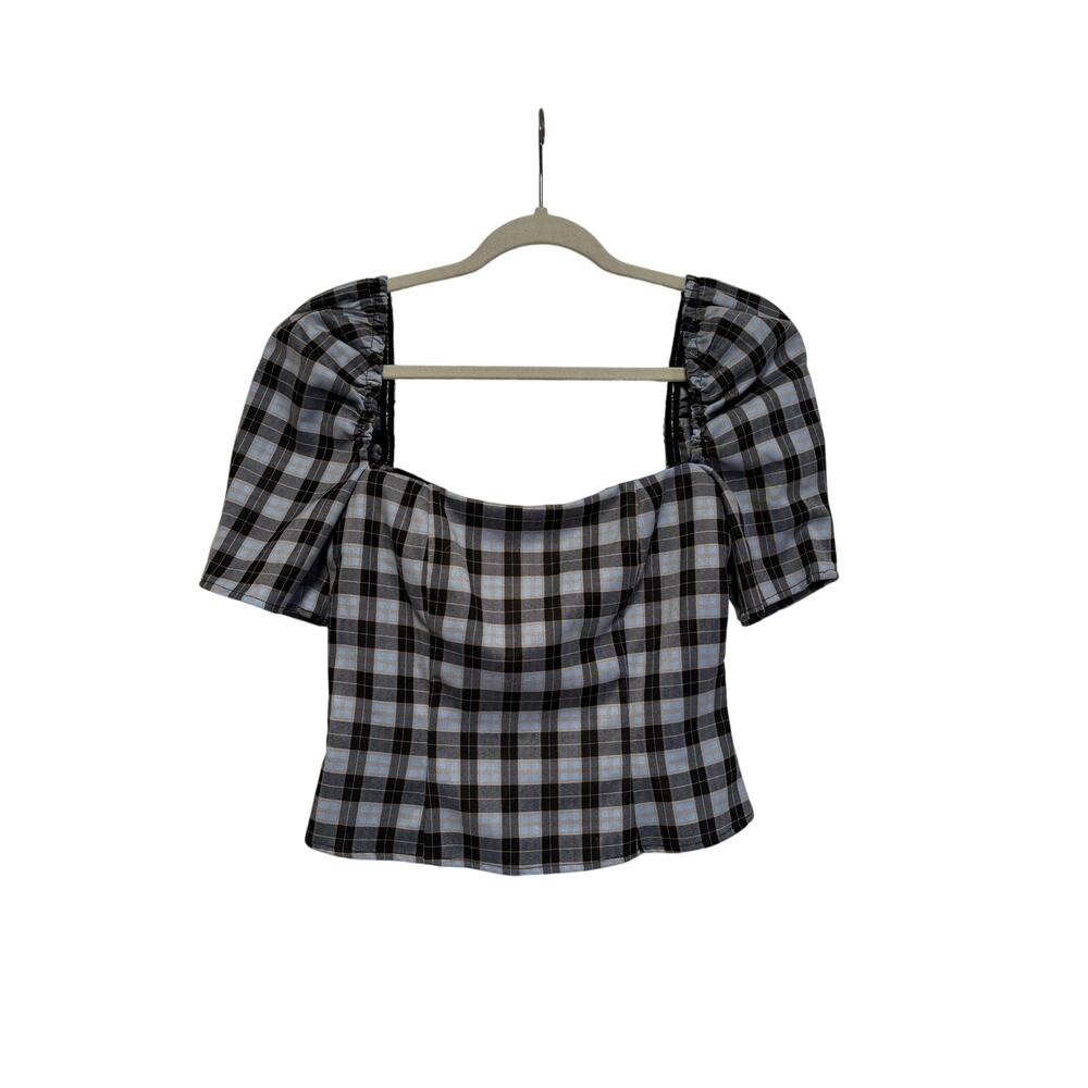 Lovers + Friends XS Plaid Puff Sleeve Square Top - Picture 2 of 9